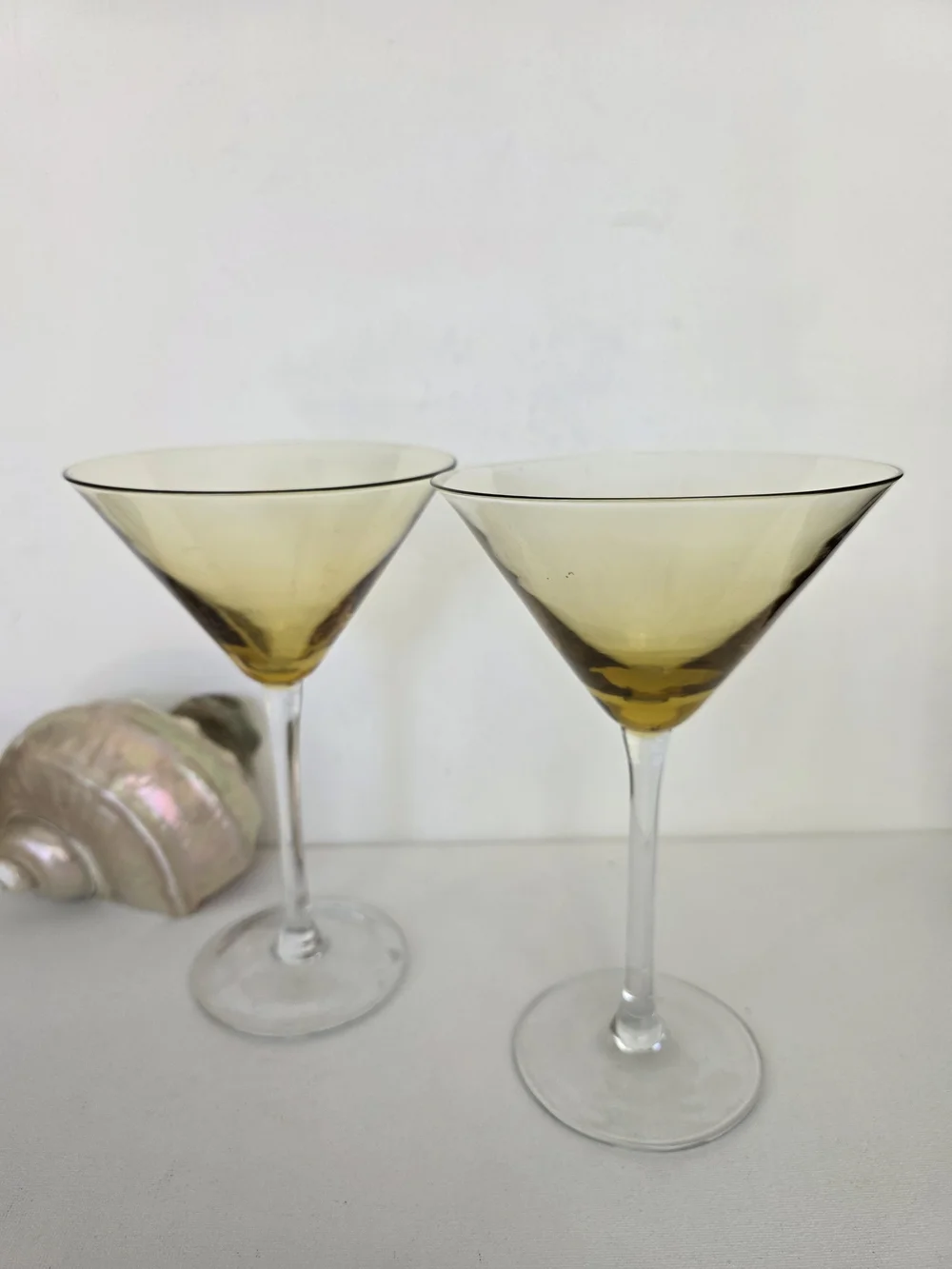 Vintage Set of 2 Amber-Tinted Martini Glasses